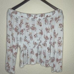 Hippie Rose Floral Textured Off Shoulder Womens Top Small Country Summer Western